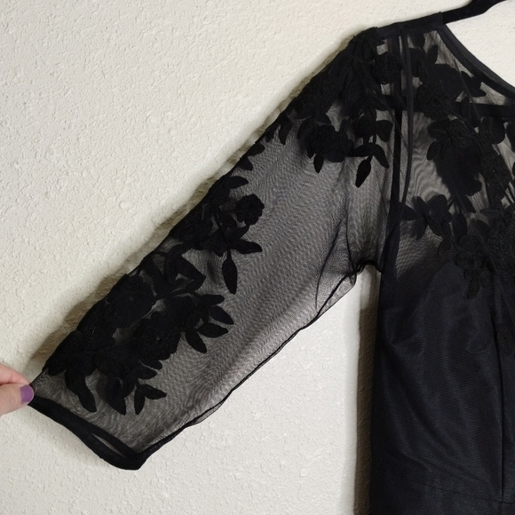 EShakti Wayward Fancies Black Floral Embellished Illusion Tulle & Dupioni Dress - Picture 3 of 10